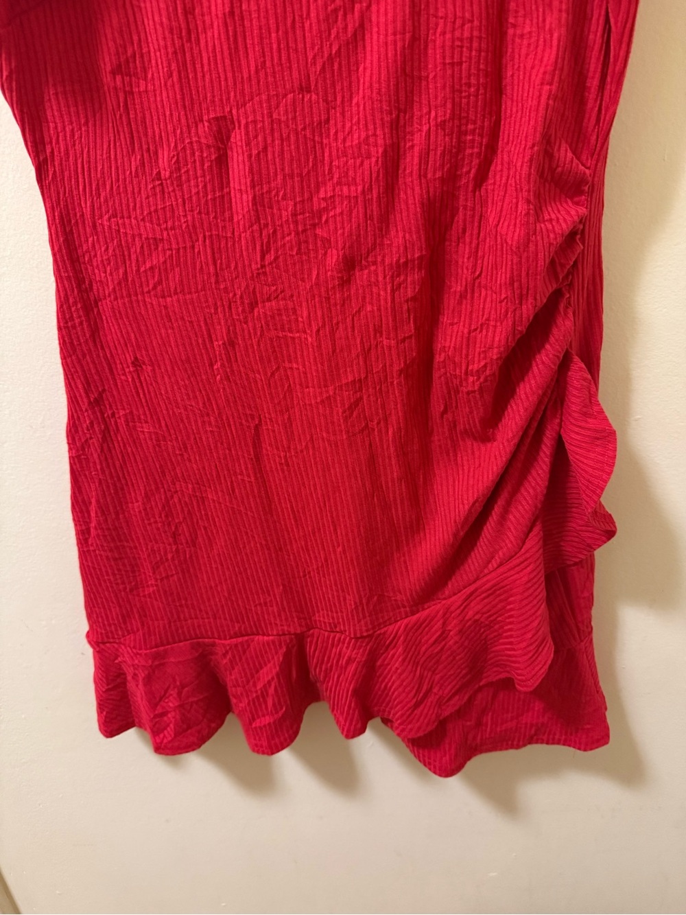 Ribbed Red Long-Sleeve Ruffle-Hem Tunic - Picture 8 of 9